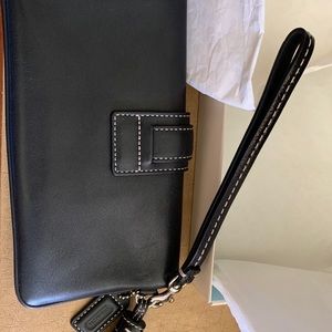 Coach Black Leather Wristlet with Magnetic Closure